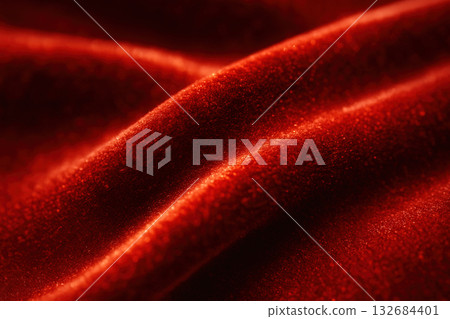 Crimson Velvet Fabric With Luminous Folds And Luxurious Texture Crimson Velvet Fabric With Luminous Folds And Luxurious Texture 132684401