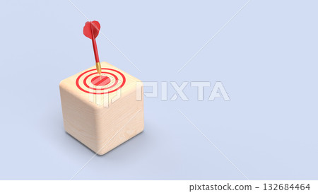 The Red darts on Target wood cube for Business concept 3d Rendering. 132684464