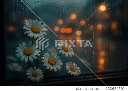 Daisies on Window 132684501