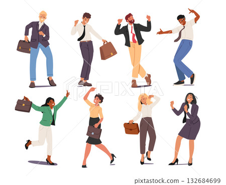 Businesspeople diverse professionals cartoon characters dancing isolated set on white background Businesspeople diverse professionals cartoon characters dancing isolated set on white background 132684699