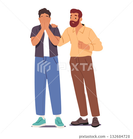 Man showcasing compassion and comforting his male friend feeling deep grief and intense sorrow 132684728