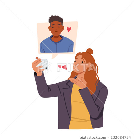 Young guy and girl sharing love and kisses while communicating via internet during online dating Young guy and girl sharing love and kisses while communicating via internet during online dating 132684734