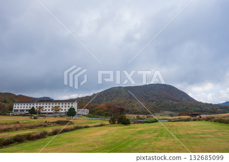 Beautiful scenery of Mt. Daisen in the autumn rain in Tottori prefecture, Japan 132685099
