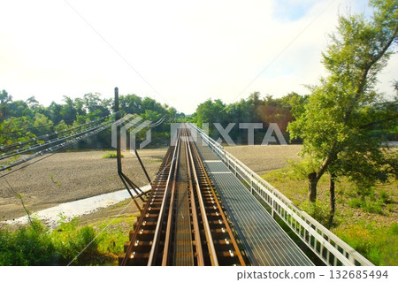 View from the train window of Yamagata Railway (Flower Nagai Line) Matsukawa Bridge 132685494