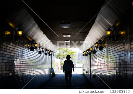 人們走在地下通道下 132685533