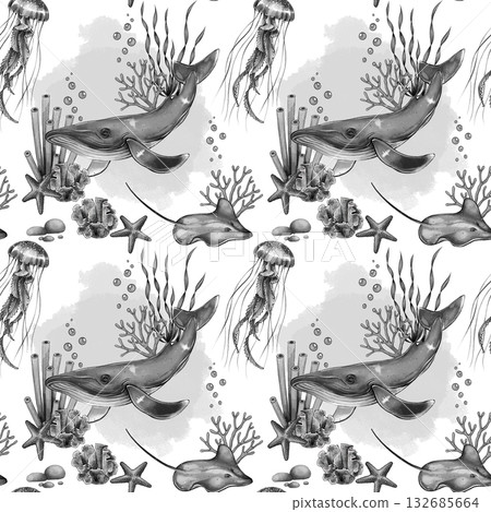 Black and white whale seamless pattern Black and white whale seamless pattern 132685664