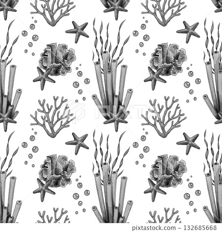 Black and white coral seamless pattern Black and white coral seamless pattern 132685668