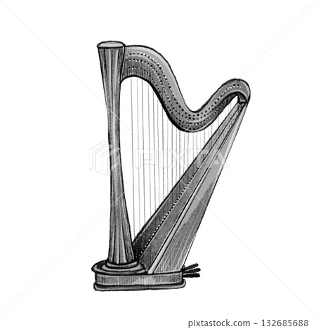 Black and white harp graphic Black and white harp graphic 132685688