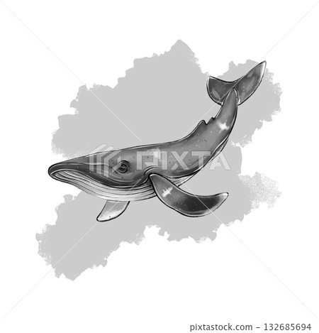 Black and white whale graphic illustration 132685694