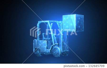 Forklift. Automatic stock storage, modern distribution building Forklift. Automatic stock storage, modern distribution building 132685709