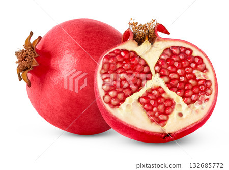 Ripe fresh pomegranate with cut in half isolated with clipping path. 132685772