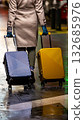 A chic traveler with two suitcases. 132685976