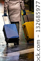 A chic traveler with two suitcases. 132685977