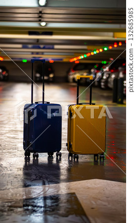 Two suitcases represent choices or partnership. Two suitcases represent choices or partnership. 132685985
