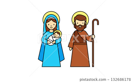 Flat illustration of the Holy Family with the Child Jesus Flat illustration of the Holy Family with the Child Jesus 132686178