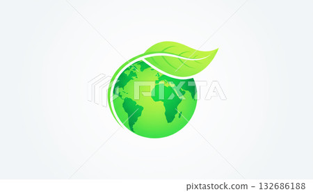 Green earth with leaf symbolizing environmental protection Green earth with leaf symbolizing environmental protection 132686188
