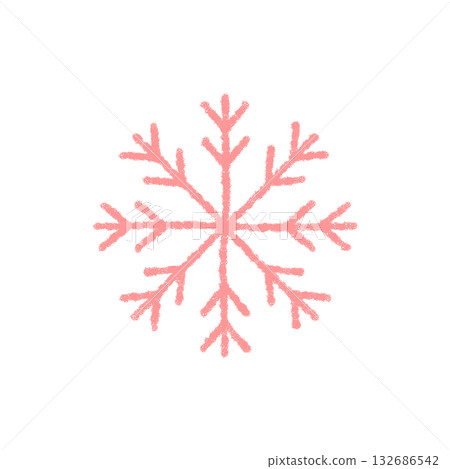 Pink chalk snowflake symbol as a frosted winter element. Crystal snow flake and ornament evoke ice, cold xmas themes with a unique chalk finish. Seasonal holiday accent in decorative style. 132686542