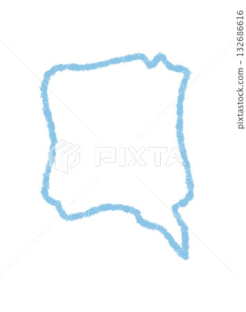 Blue crayon speech bubble outline with squiggle shape forms a playful textbox. Chat message and quote circle add talk or comment element. Illustration uses outline and crayon for abstract, child 132686616