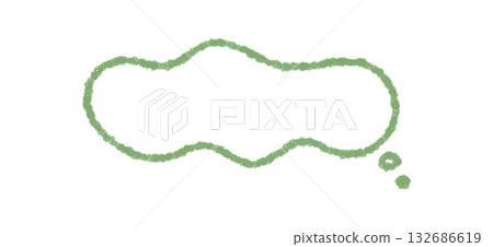 Chalk hand drawn fluid speech balloon with a soft outline. Blank cloud box and round comment icon for message or thought. Rectangle element for creative concept in green accent. 132686619
