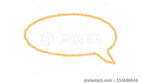 Hand drawn crayon speech bubble outline in round organic form. Orange balloon icon with text and chat message look. Simple talk shape for communication, rectangle and bubble style background. Hand drawn crayon speech bubble outline in round organic form. Orange balloon icon with text and chat message look. Simple talk shape for communication, rectangle and bubble style background. 132686649