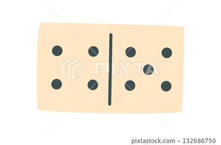 Flat black and white domino tile with minimalistic style. Classic boardgame piece for strategic table game or play. Perfect gaming element for fun hobby or leisure activity. 132686750
