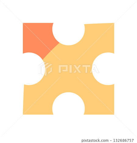 Flat jigsaw puzzle piece graphic with fun and playful style. Bright toy element for boardgame or table game. A symbol of childhood and entertainment, perfect for children hobby activities. Flat jigsaw puzzle piece graphic with fun and playful style. Bright toy element for boardgame or table game. A symbol of childhood and entertainment, perfect for children hobby activities. 132686757