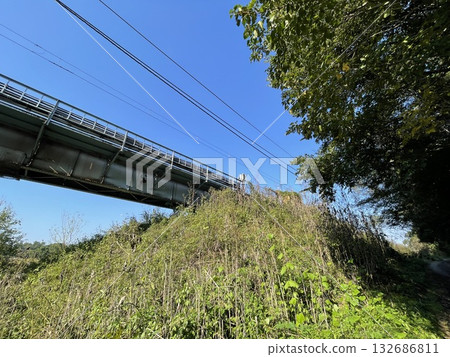 Between Sashiogi Station and Minami-Furuya Station, JR Kawagoe Line and Saikyo Line tracks from below Between Sashiogi Station and Minami-Furuya Station, JR Kawagoe Line and Saikyo Line tracks from below 132686811