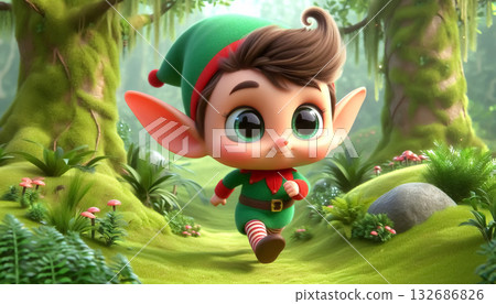 Adorable 3D cute elf cartoon in the forest 132686826