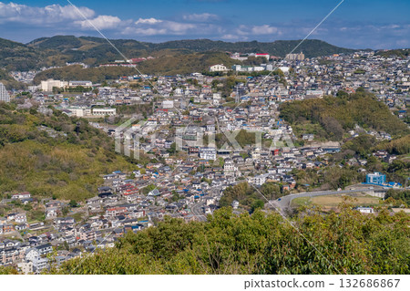 Nagasaki Prefecture: View of Mount Nabekanmuri in the hilly city of Nagasaki Nagasaki Prefecture: View of Mount Nabekanmuri in the hilly city of Nagasaki 132686867