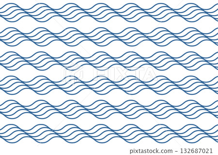 Sea or ocean waves. Repeated blue curvy lines on white background. Water print. Aqua texture. Maritime ornament. Summer wallpaper. Swimming pool pattern. Vector flat illustration 132687021