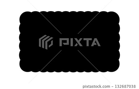Rectangle shape with wavy edges. Rectangular geometric form with frilly borders. Black textbox, tag or label template isolated on white background. Vector graphic illustration 132687038