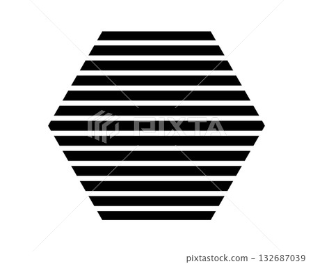 Basic striped geometric shape isolated on white background. Streaked hexagon figure. Simple design element. Vector graphic illustration 132687039
