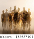 Abstract silhouettes of diverse people connecting - concept illustration of inclusion and global harmony 132687104