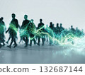 Diverse people silhouettes in light and shadow - an abstract illustration of global connectivity and inclusion 132687144