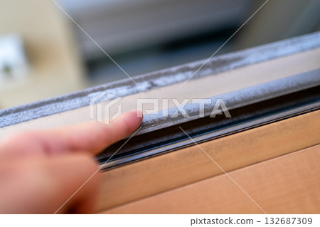 Dirt on the outside of the window sash Dirt on the outside of the window sash 132687309
