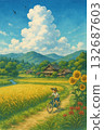 Rural summer landscape with children 132687603
