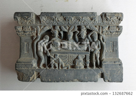 A Nirvana painting depicting the life of Shakya on display at a museum in the ancient city of Taxila, Pakistan. A Nirvana painting depicting the life of Shakya on display at a museum in the ancient city of Taxila, Pakistan. 132687662