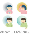 Illustration set of cold symptoms in children 132687815
