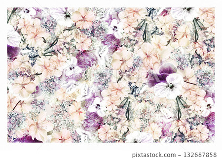 A chic postcard featuring cherry blossoms and spring flowers 132687858