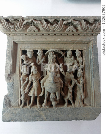 A sculpture of Siddhartha leaving the castle, among the sculptures from the life of Buddha on display at the museum in Taxila, an ancient city in Pakistan. 132687902