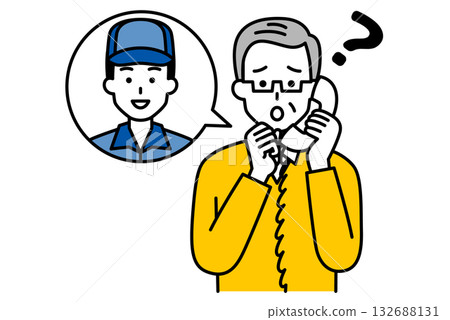 一位老人正在電話裡詢問送貨員。 132688131