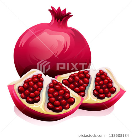 sweet pomegranate fruit slice and cutaway sweet pomegranate fruit slice and cutaway 132688184
