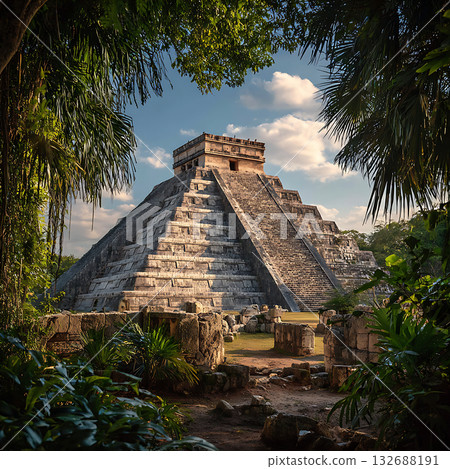 墨西哥的金字塔遺址，古代瑪雅文明的地標 132688191