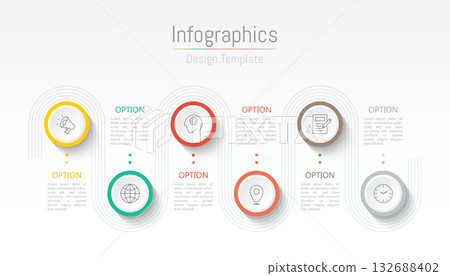 Infographic 6 options design elements for your business data. Vector Illustration. 132688402