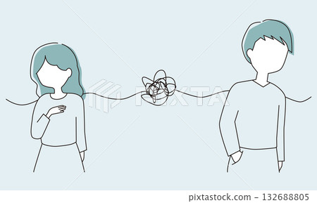 A couple in a confusing relationship (colored blue/line drawing) A couple in a confusing relationship (colored blue/line drawing) 132688805