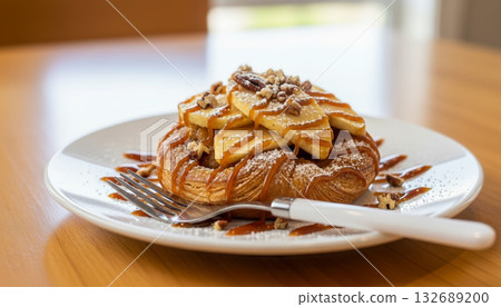 丹麥酥皮點心，上面放著焦糖蘋果 132689200