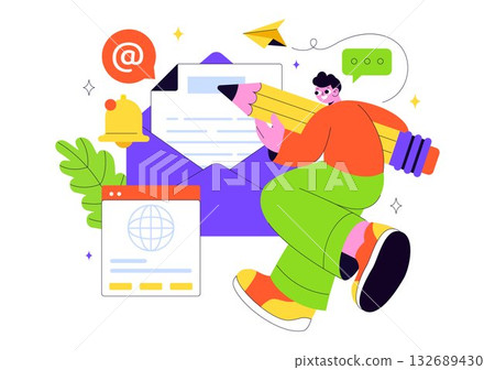 Email Service Vector Illustration Featuring File Correspondence Delivery, Electronic Mail Communication, and Business Marketing in a Flat Background Email Service Vector Illustration Featuring File Correspondence Delivery, Electronic Mail Communication, and Business Marketing in a Flat Background 132689430