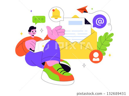 Email Service Vector Illustration Featuring File Correspondence Delivery, Electronic Mail Communication, and Business Marketing in a Flat Background Email Service Vector Illustration Featuring File Correspondence Delivery, Electronic Mail Communication, and Business Marketing in a Flat Background 132689431