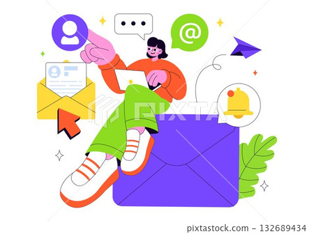 Email Service Vector Illustration Featuring File Correspondence Delivery, Electronic Mail Communication, and Business Marketing in a Flat Background Email Service Vector Illustration Featuring File Correspondence Delivery, Electronic Mail Communication, and Business Marketing in a Flat Background 132689434