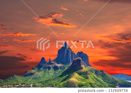 sunset in the tropical islands. beautiful panorama view of the beach in palawan, philippines 132689756